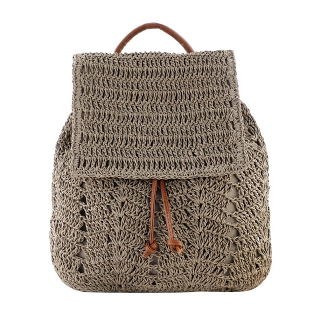 Mochila Bolsa Mochila de paja para mujer, tipo cubo informal tejido a mano para vacaciones en la playa Tmvgtek Para Estrenar