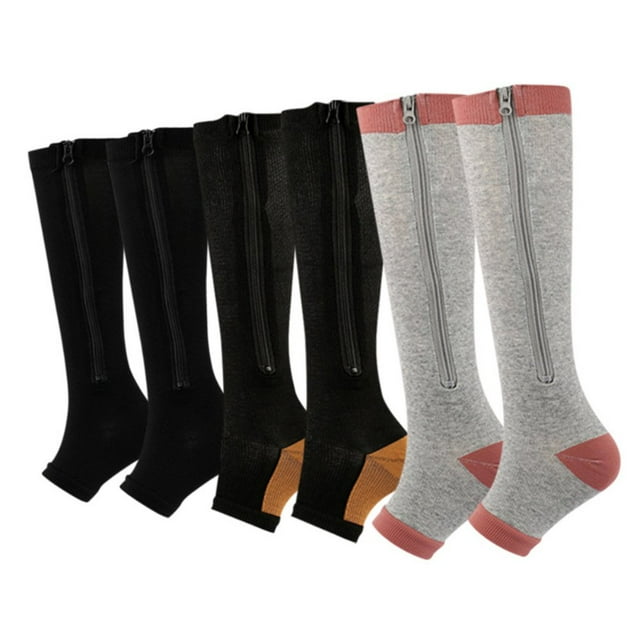 Aosijia 5 Pairs Unisex Compression Socks Toe Open Leg Support Stocking Knee High Socks with Zipper for Mens Womens M
