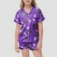 thumbnail image 2 of CAUYDY Halloween Pajamas Girl Fall Graphic Button Up Sleepwears Loungewear Ladies Ghost Pumpkin 2 Piece Top and Shorts Pjs Sets(Dark Purple,4-5 Y), 2 of 5