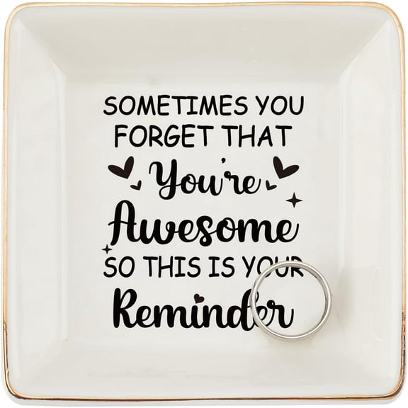 You're Awesome Jewelry Tray Dish Inspirational Quotes Jewellery Dish Square-shaped Trinket Tray for Rings Jewelry Tary Birthday New Year Gifts Bedroom Decor Gift for Women Mother's Day Gifts