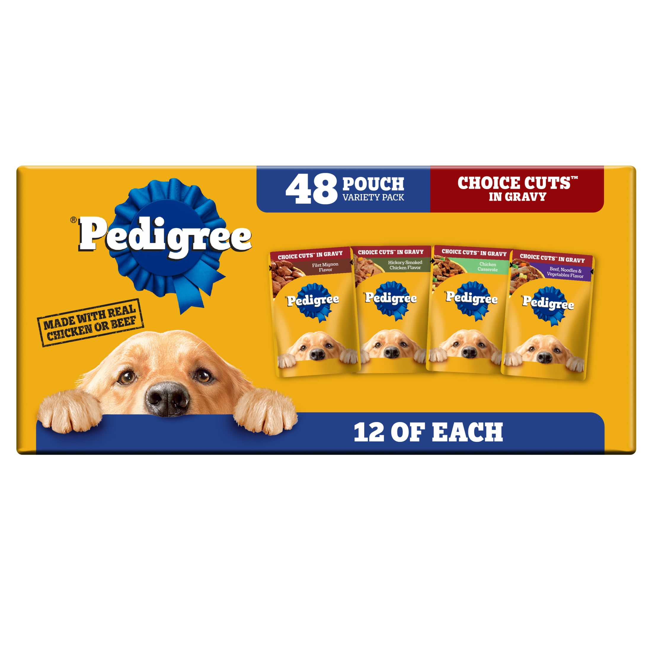 (12 pack) Pedigree Choice Cuts In Gravy Dog Food Variety Pack, 3.5 Oz Pouches, 48-Count