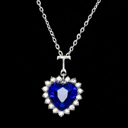 Ocean Blue Gemstone - Luxury Titanic Heart of the Ocean Sapphire Crystal Chain Necklace Rose And Jack Pendant Plate Jewelry Blue