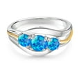 thumbnail image 2 of Gem Stone King 925 Sterling Silver and 10K Yellow Gold Round Cabochon Blue Opal 3 Stone Ring for Women (1.00 Cttw, Size 7), 2 of 3
