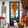 Artificial Fall Harvest Wreath with Maple Leave Swag,23 inch Autumn