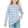 thumbnail image 2 of UQJfacai Girls Long Sleeve Shirts Kids Plaid Graphic Crewneck Pullover Tops Fall Casual Cute Blouses Tee with Pocket 5-14 Years, 2 of 8