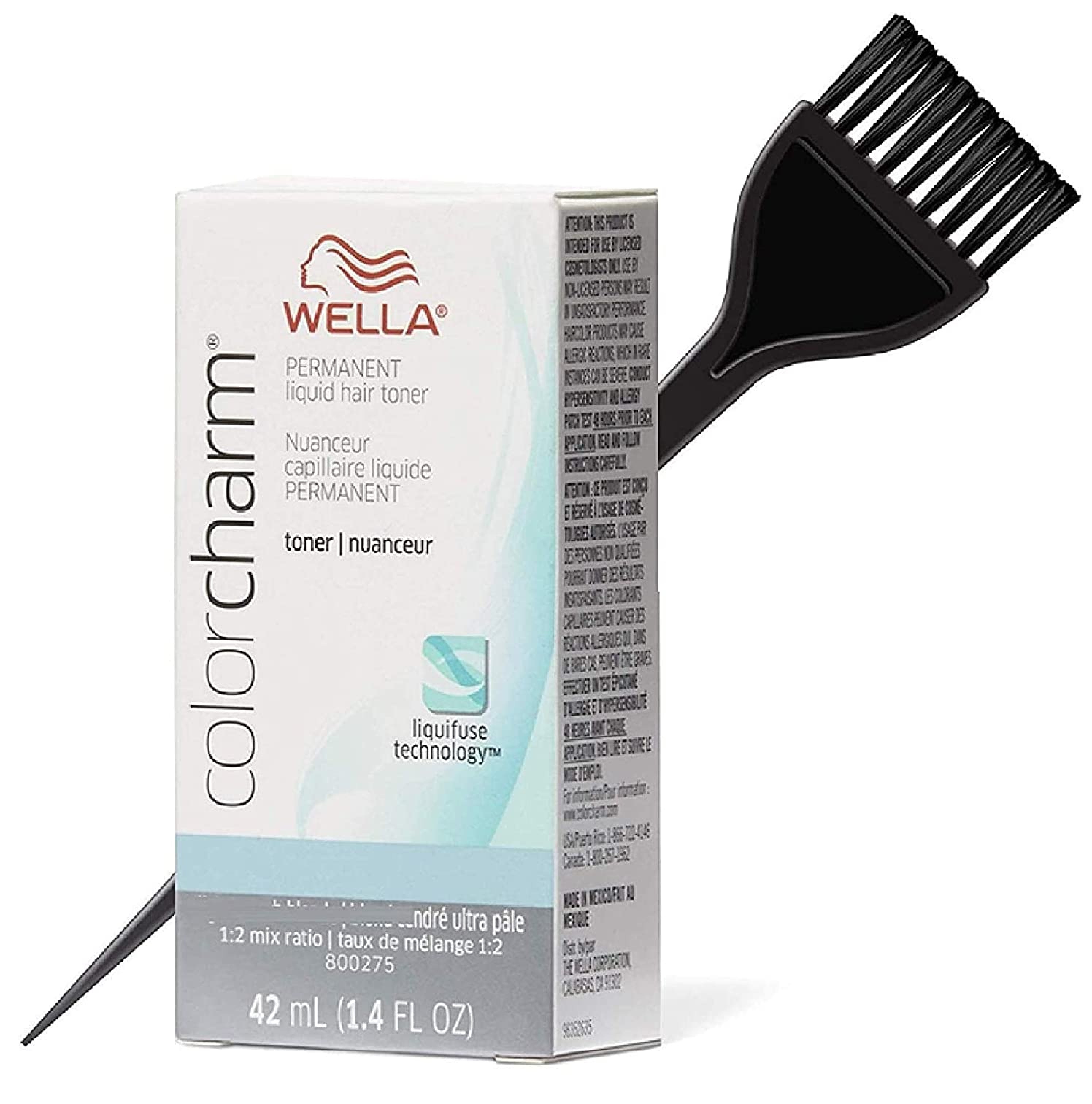 Wella COLOR CHARM Permanent LIQUID HAIR TONER (w/Sleek Tint Brush)  Haircolor Liquifuse, 1:2 Mix Ratio Hair Color (T14 Pale Ash Blonde T-14) 