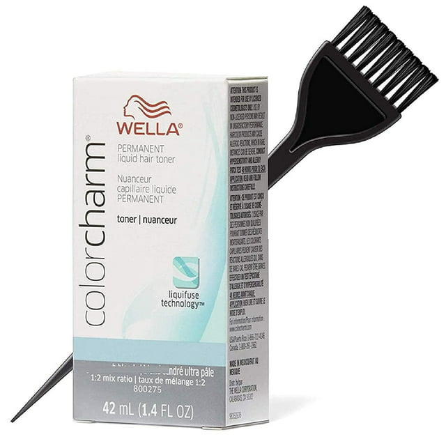Wella COLOR CHARM Permanent LIQUID HAIR TONER (w/Sleek Tint Brush) Haircolor Liquifuse, 1:2 Mix Ratio Hair Color (T15 Pale Beige Blonde T-15)