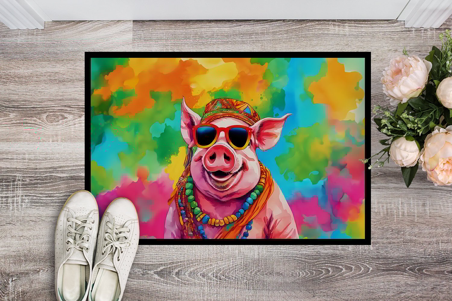thumbnail image 2 of Carolines Treasures DAC4027JMAT 24 x 36 in. Unisex Hippie Animal Pig Doormat, 2 of 5