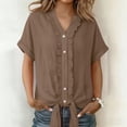 thumbnail image 2 of Rutainlusire Women's Trendy V-Neck Ruffled Button-Down Tie Front Short Sleeve Blouse Tops Women's Strap Button Lace V-neck Solid Color Short Sleeve Top, 2 of 5