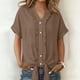 thumbnail image 2 of Tops de Manga Larga de Encaje para las Mujeres Más Tamaño Botón Cuello en V Color Sólido Suave Y Transpirable Blusa para Uso Diario Informal, 2 of 7