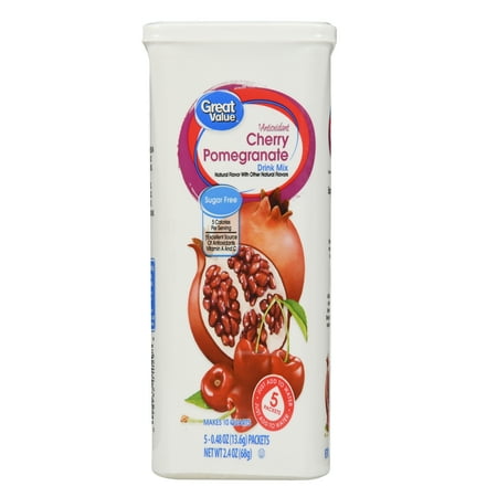 Drink Mix Cherry - (12 Pack) Great Value Antioxidant Drink Mix, Cherry Pomegranate, Sugar Free, 5 Count