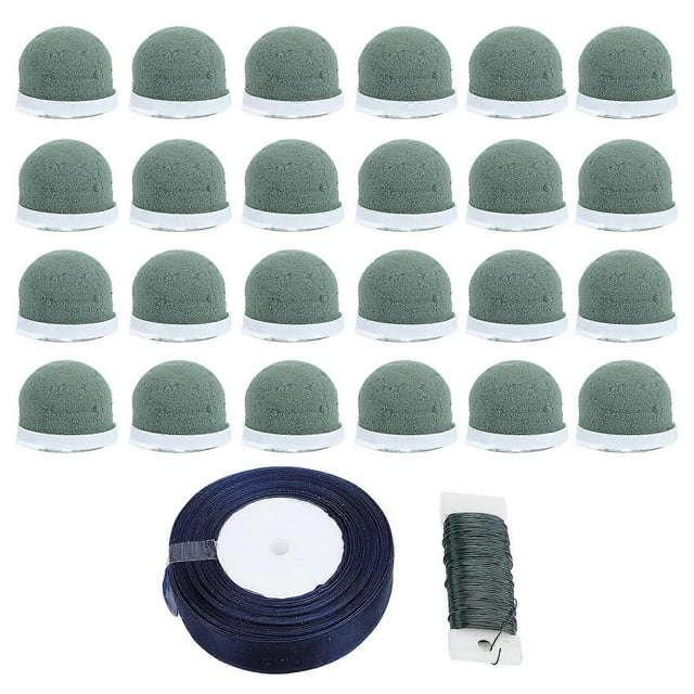 Lot de 24 mini supports ronds en mousse florale avec fil de fer pour décoration de table, de mariage, de bouteille de vin, vert