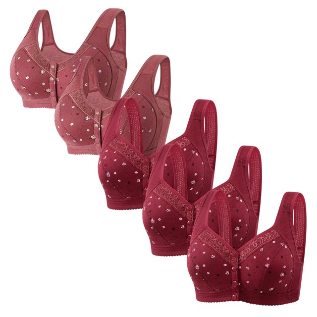 Latrodar Bras for Women Front Closure Bralettes for Women Plus Size 5-Pack Supportive Bralette No Underwire Anti-Sagging Comfort Bralettes with Wide Straps Solid Embroidered Underwear Athletic
