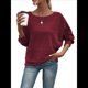 thumbnail image 3 of Blusas de Larga Suaves para Mujer, Cuello Redondo, Estilo Jersey, Informales, de Punto, con de Murciélago, Grandes, 2025 Vino Tinto XXL, 3 of 9