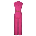 thumbnail image 5 of Aloohaidyvio Women's Summer Jumpsuits Dressy Casual Sleeveless Button Up Belted Long Pants Rompers Hot Pink 2XL, 5 of 6