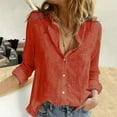 thumbnail image 2 of Yuanlong Womens Blouse Solid Linen Lapel Collar Long Sleeve Button-Front Shirts Loose Casual Spring Lightweight Lady Tops, 2 of 8