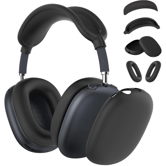 4 in 1 Silicone Case Cover for AirPods Max 2/ AirPods Max Headphones, Anti-Scratch Ear Pad/Ear Cups/Headband/Max Headband Pad for AirPod Max, Accessories Silicone Protector (Black)