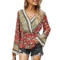 thumbnail image 1 of Gvmfive Women Vintage Floral Print Patchwork V-Neck Long Sleeve Tunic Top, 1 of 5