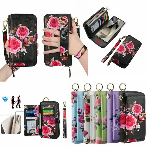 Ancove for iPhone 14 Wallet Case with Card Holder & Strap,Shockproof RFID Blocking Magnetic PU Leather Zipper Detachable Wallet Case Cover for Women Girls ,Black