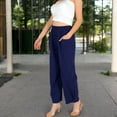 thumbnail image 4 of Women's Wide-Leg Elastic Waist Pants with Side Pockets - Large, Navy, 4 of 7