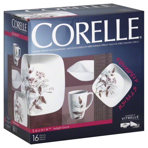 Corelle Twilight Grove Square Dinnerware Set, 16 Piece