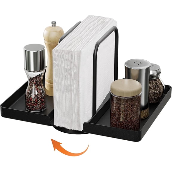 JINGIHE Table Rotating Standing Napkin Dispenser for Salt and Pepper Shakers Caddy Metal Paper Towel Holder for Kitchen Dining Bathroom Farmhouse Picnic Decors Black Not Including Shakers