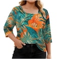 thumbnail image 6 of Womens Summer Tops 2026 Plus Size Fashion 3/4 Sleeve Casual Printed V-Neck T-shirt Button Spring Tops, 6 of 8