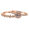 14K Rose Gold 1 carat Round Pink Morganite and Diamonds Halo Bridal Set by Hollywood Hills Jewelers