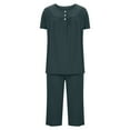 thumbnail image 5 of Feancey Women Pajamas Sets Short Sleeve Casual 2 Piece Pjs Set Front Pleated Button Blouse and Capri Pants Sleepwear Two Piece Loungewear Outfits Holiday Sales Today Navy XXL, 5 of 6