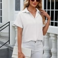 thumbnail image 7 of BLVB Womens Button down Cropped Shirts Short Sleeve Casual Crop Tops Plain Lapel Blouse Shirt Summer Clothes White, 7 of 7