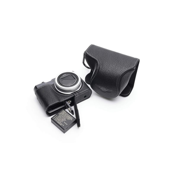 Leica C-Lux Case, BolinUS Étui Sac pour Appareil Photo Complet en Cuir Véritable Véritable Fait à la Main pour Leica C-Lux Version à Ouverture par le Bas -Noir