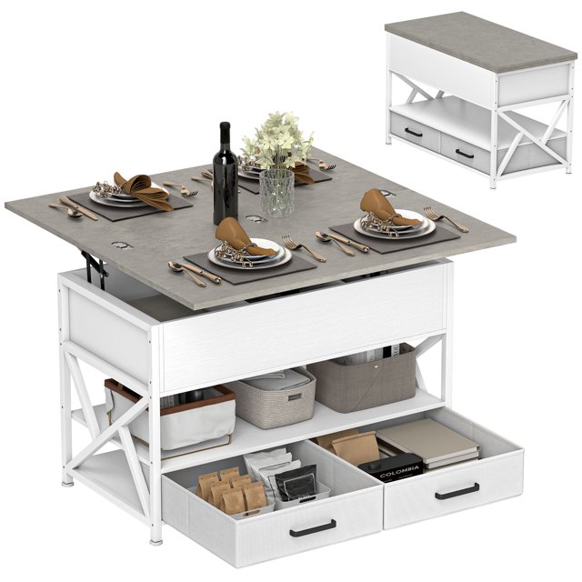 HOMCOM Lift Top Coffee Table, Center Table with Hidden Compartments, Grey