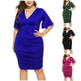 thumbnail image 1 of Sentmoon Plus Size Dress Short Sleeve Women Summer Dresses 2026 Solid Color Regular Fit Stretchy Wedding Prom Dresses for Women for Work and Weekend Black L, 1 of 4