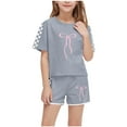 thumbnail image 3 of Delliss Girls Short Sets 2 Pieces Outfits Short Sleeve T-Shirts and Casual Shorts With Pockets Cute Bow print Top Clothes Sets Gray 5 Years, 3 of 9