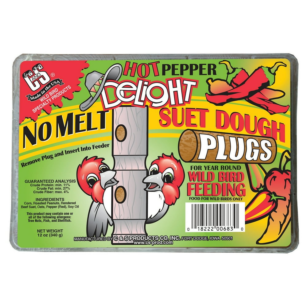 C&S Hot Pepper Delight, Suet Plugs, 12 oz, Wild Bird Feed, 12 Pack