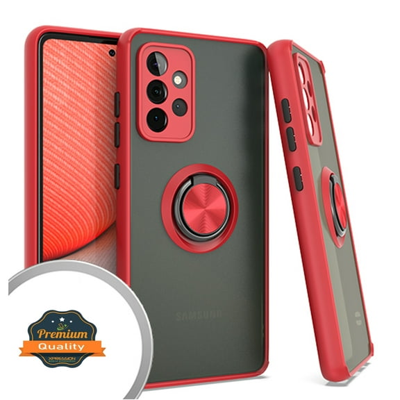 Xpression Case for Samsung Galaxy A72 5G Finger Ring Stand Holder Kickstand Hybrid Frosted Matte Silicone Soft TPU Hard Frame Shockproof Bumper Phone Cover [Red]