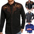 thumbnail image 5 of CENL Men Western Long Sleeve Shirts Casual Loose Slim Button Down Dress Shirt Tops, 5 of 9