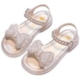 thumbnail image 1 of Xfvqtps Kids Girls Summer Princess Sandals Open Toe Rhinestone Bow Pearl Hook and Loop Soft Thick Sole Flats Shoes, 1 of 9