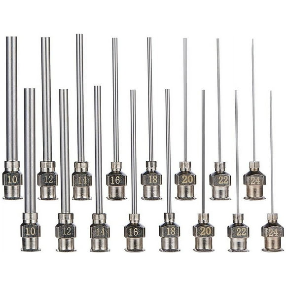 16 agujas de jeringa de acero inoxidable de 1,5 pulgadas con punta roma y conector Luer Lock para rellenar jeringas de pegamento (10/12/14/16/18/20/22/24G).