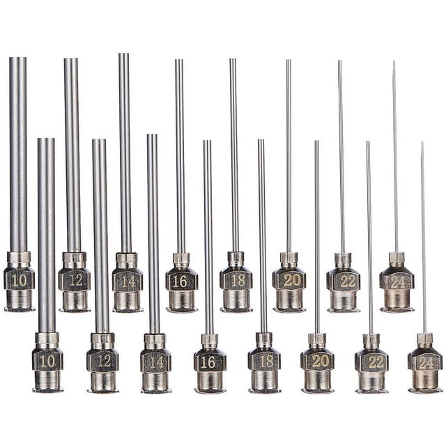16 agujas de jeringa de acero inoxidable de 1,5 pulgadas con punta roma y conector Luer Lock para rellenar jeringas de pegamento (10/12/14/16/18/20/22/24G).