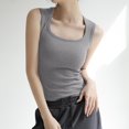 thumbnail image 2 of Plus Size T Shirts Women Ladies Ribbed Square Neck Tank Tops Backless Sleeveless Tops Basic Summer Womens Tshirts Grey XXL, 2 of 4