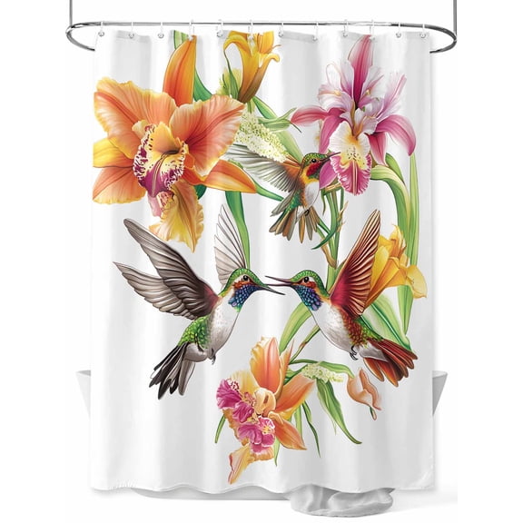 Fsddascl Orange Floral Shower Curtain Set - 54" x 78" Washable Bathtub Curtain with 12 Hooks, Spring Kingfisher Watercolor Retro Art Waterproof Fabric Stall Shower Curtains for Bathroom/Bathtub