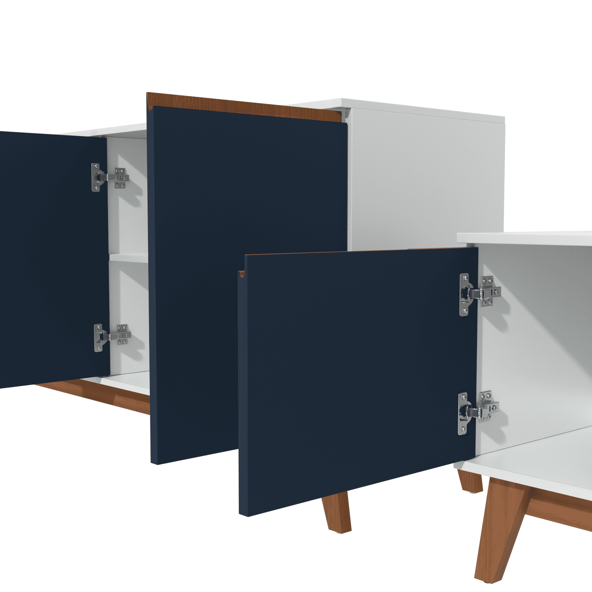 Kappesberg Living Room Furniture Set with 3-Door TV Stand and 4-Door Sideboard White/Blue – Modern Storage Combo
