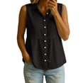 thumbnail image 3 of VBVC Women's V-Neck Sleeveless Peplum Blouse, Ladies' Collared Button Down Tank Top, Casual Breathable Summer Solid Shirt For Women,Black,S-2XL, 3 of 7