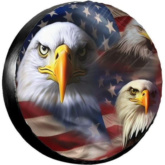 PISONIC American Flag Bald Eagles Spare Tire Cover Weatherproof Universal Wheel Protectors for RV Camper Travel Trailer SUV Truck 14 inch