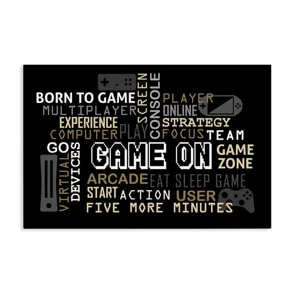 Stupell Industries Contemporary Game On Gamer Typography Canvas Art, 24 x 16, by Kim Allen