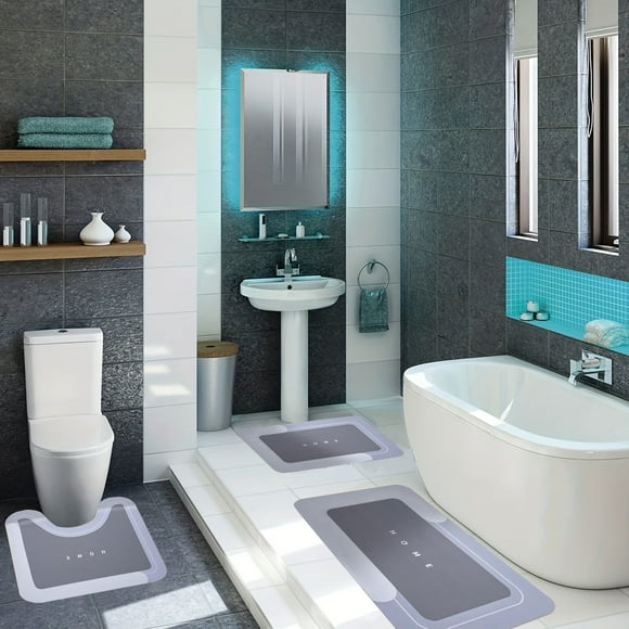 Xihbxyly Juego de 3 Alfombrillas de Baño, Diseño Superabsorbente y Seco, Base Antideslizante para Mayor Seguridad, Aspecto Moderno y Elegante, Ideal para Baño de Hotel, Fácil de Lavar, 40 X 60 Cm, 50