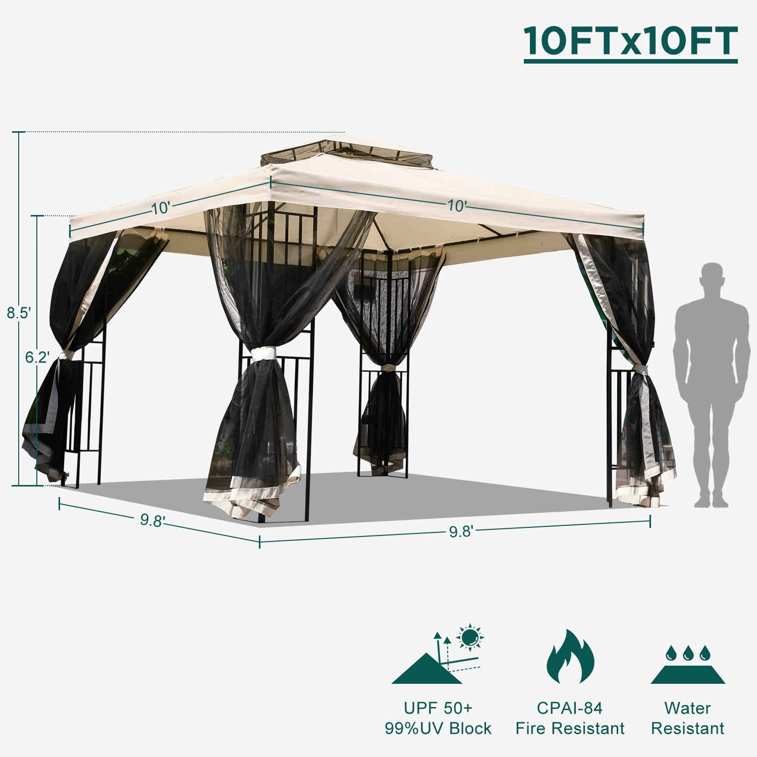 IULULU 10’ x 10’ Double-Vented Mosquito Netting Gazebo, Premium Powder-Coated Steel Frame