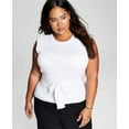 thumbnail image 4 of Now This Trendy Plus Size Ribbed Tie Waist Top Almond 3X, 4 of 8