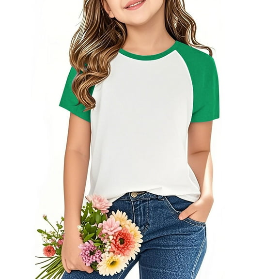 Short Sleeve T-Shirts for Boys Girls Size 3-14 Crewneck Tops Toddlers Teens Casual Color-Block Pullover Comfort Raglan Going-Out Tees Top